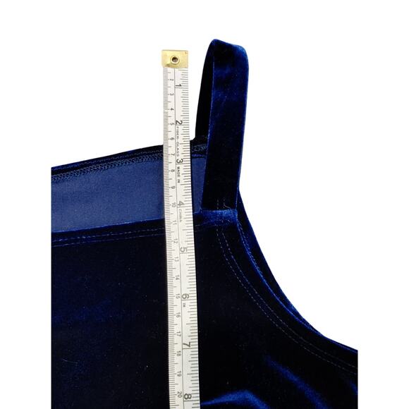 My Michelle Velvet Maxi Dress Sleeveless Square Neck High Slit Blue Womens M - Picture 7 of 9